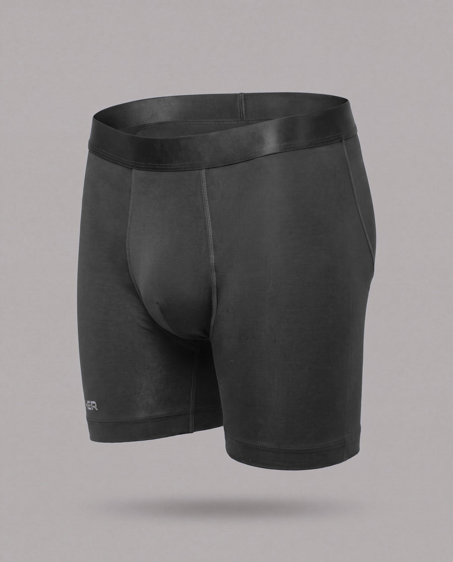 Nether Roam Boxer Brief in black, front three-quarter view