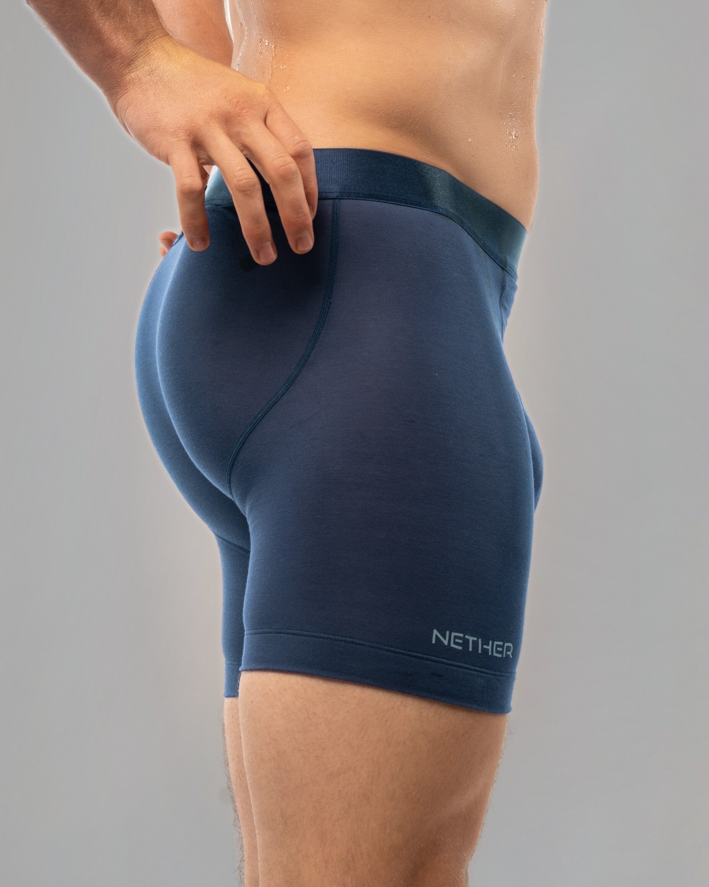 [Abyss 6] Nether Roam Boxer Brief in navy, rear view showing the contoured seat