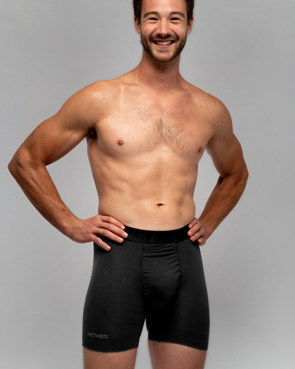 [Midnight 2] Nether Roam Boxer Brief in black, front view on model